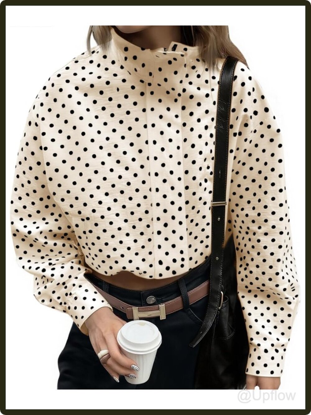Women's Polka Dot Zip Up Cropped Jacket Oversized Lightweight Casual